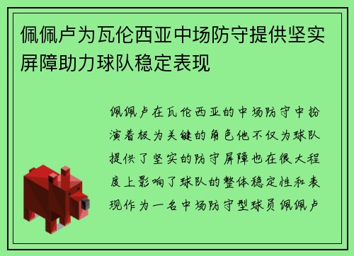 佩佩卢为瓦伦西亚中场防守提供坚实屏障助力球队稳定表现 佩佩卢为瓦伦西亚中场防守提供坚实屏障助力球队稳定表现